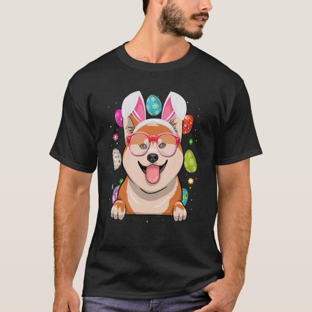 Cute Bunny Shiba Inu Dog Face Easter Eggs Easter D T-Shirt (Front)