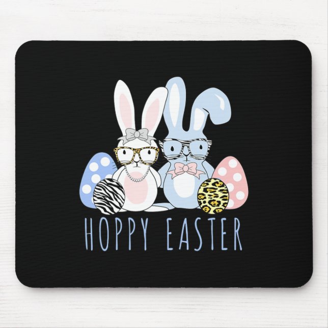 Cute Bunny Shirt Leopard Zebra Gles Print Easter G Mouse Mat (Front)