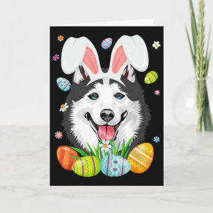 Cute Bunny Siberian Husky Dog Head And Easter Egg Card