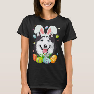 Cute Bunny Siberian Husky Dog Head & Easter Egg Ea T-Shirt