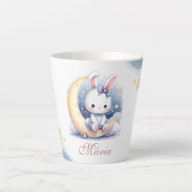 cute bunny sitting on the moon  latte mug (Front)