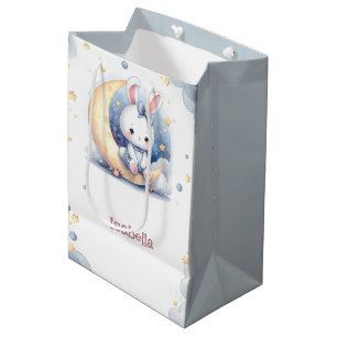 cute bunny sitting on the moon medium gift bag