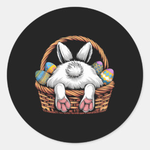 Cute Bunny Sket Hunting Chocolate Eggs Egg Hunt Ea Classic Round Sticker