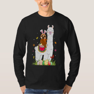 Cute Bunny Sloth Riding Llama Eggs Basket Happy Ea T-Shirt