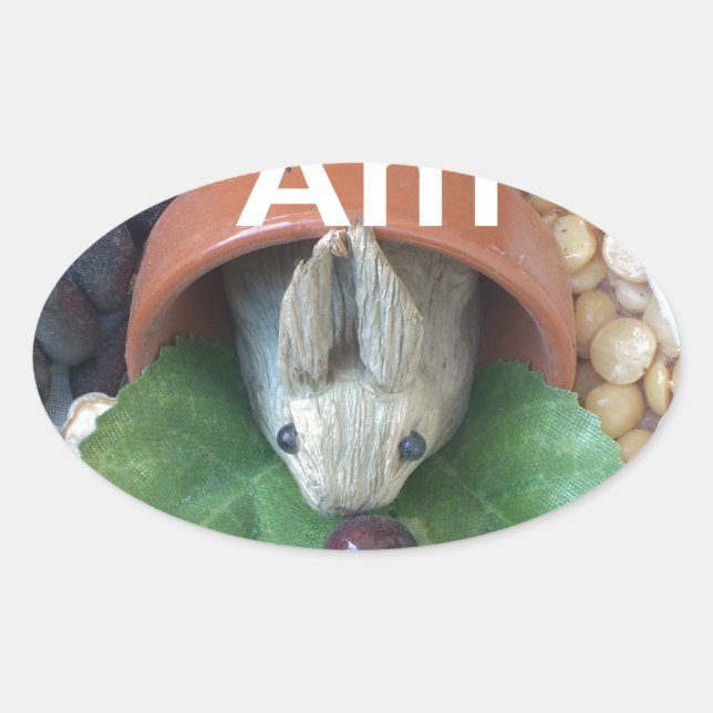 Cute Bunny Snacking Oval Sticker (Front)