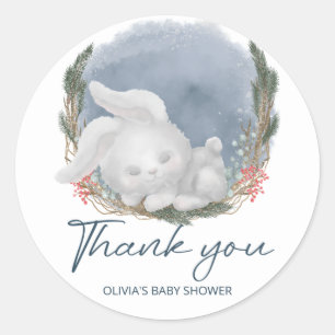 Cute Bunny Snowly Winter Baby Shower Thank you Classic Round Sticker