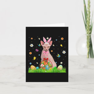 Cute Bunny Sphynx Cat And Easter Egg Basket Easter Card