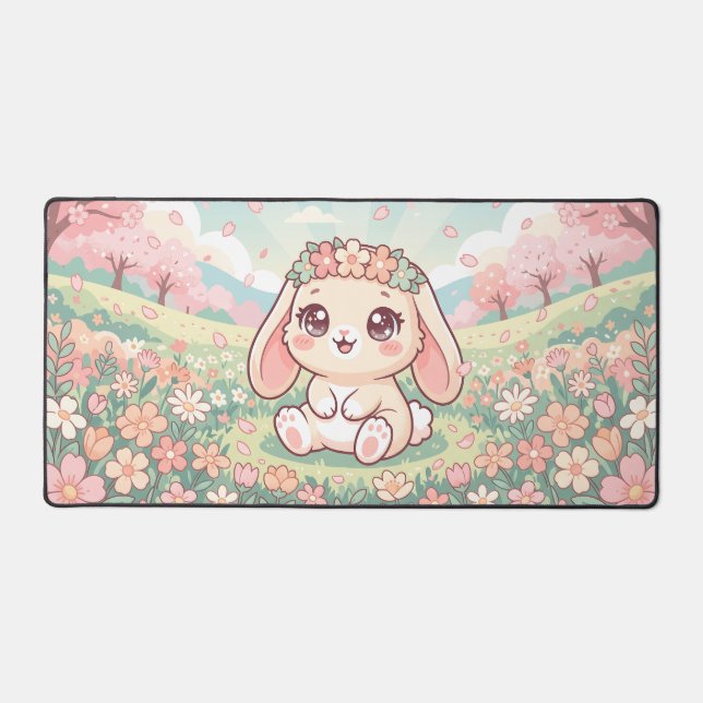 Cute Bunny Spring Garden Desk Mat (Front)