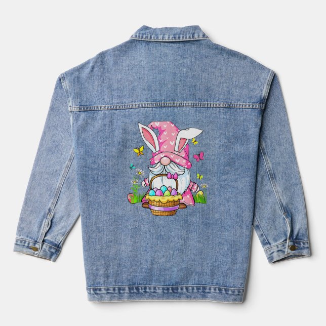 Cute Bunny Spring Gnome Happy Easter Day  Denim Jacket (Back)