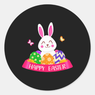 Cute Bunny Spring Hunt Eggs Rabbit Happy Easter Da Classic Round Sticker