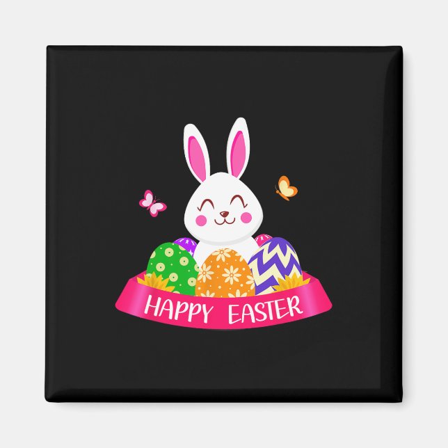 Cute Bunny Spring Hunt Eggs Rabbit Happy Easter Da Magnet (Front)