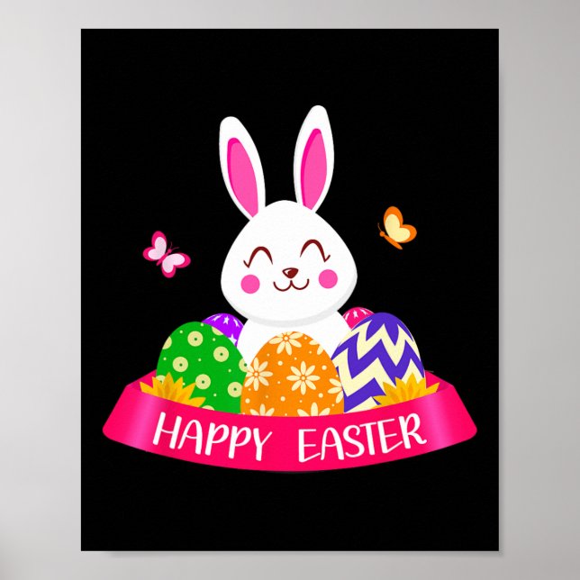 Cute Bunny Spring Hunt Eggs Rabbit Happy Easter Da Poster (Front)