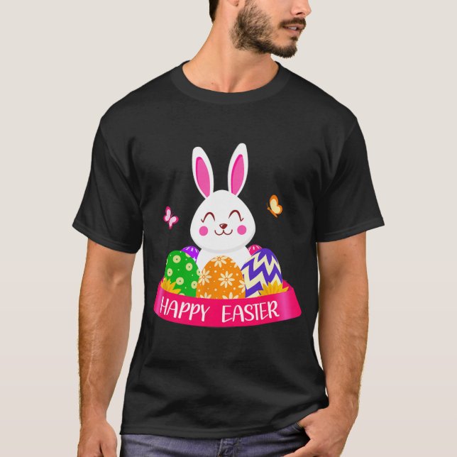 Cute Bunny Spring Hunt Eggs Rabbit Happy Easter Da T-Shirt (Front)