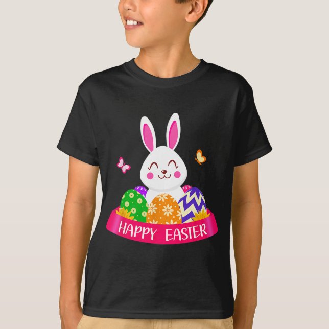 Cute Bunny Spring Hunt Eggs Rabbit Happy Easter Da T-Shirt (Front)