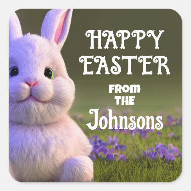 Cute Bunny Square Sticker (Front)