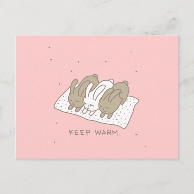 Cute Bunny Stay Warm Rabbit Pink Postcard (Front)