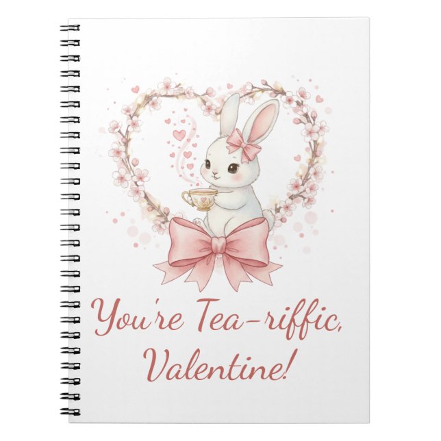 Cute Bunny Tea-riffic Valentine Spiral Notebook (Front)