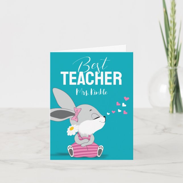 Cute Bunny Thank You Card for Teacher (Front)
