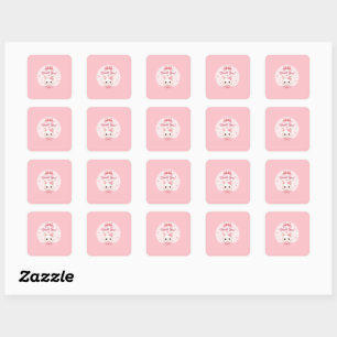 Cute Bunny Thank You Sticker Pink Coquette Bow