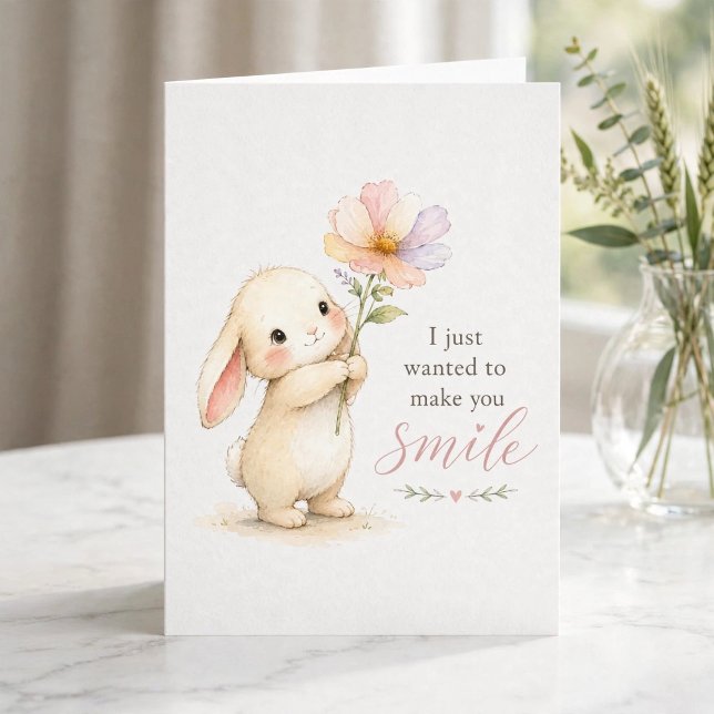 Cute Bunny Thinking of You Card (    Luxury watercolor greeting card
    Front cover design)