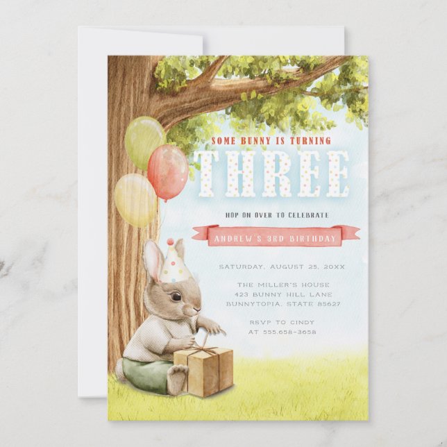 Cute Bunny Third Birthday Invitation (Front)
