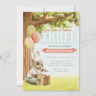 Cute Bunny Third Birthday Invitation