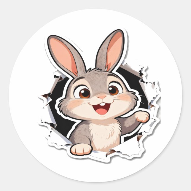 Cute Bunny Torn Paper Sticker (Front)