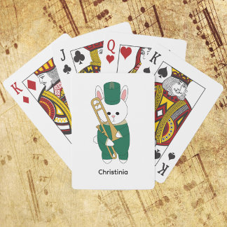 Cute Bunny Trombone Player Green Band Personalise Playing Cards