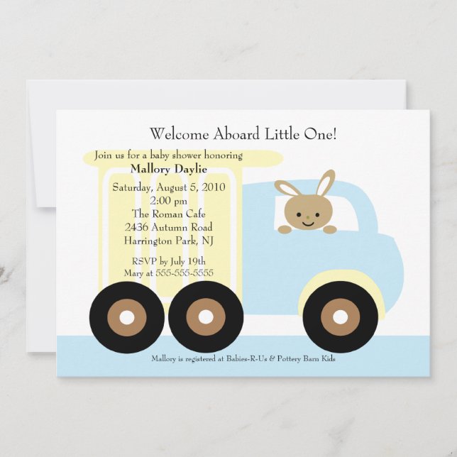 Cute Bunny Truck Boy Baby Shower Invitation (Front)