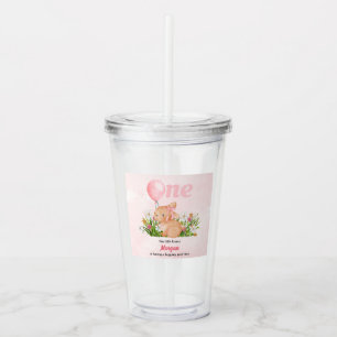 Cute Bunny Turns One Pink Girls 1st Birthday Acrylic Tumbler