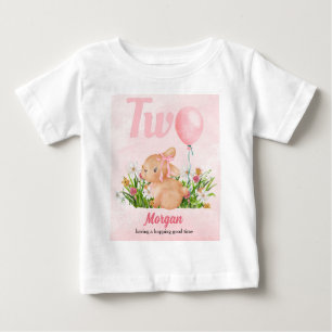 Cute Bunny Turns Two Pink Girls 2nd Birthday Baby T-Shirt