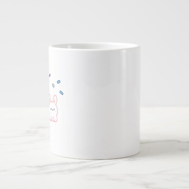 Cute Bunny Under Candy Rain Large Coffee Mug (Front)