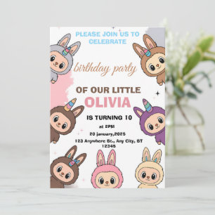 Cute Bunny Unicorn Birthday Invitation 