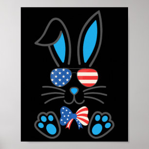 Cute Bunny Usa Flag Sungles Bow Tie Happy Easter J Poster