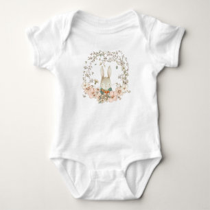 Cute Bunny Vintage Florals Greenery Foliage Boy Baby Bodysuit