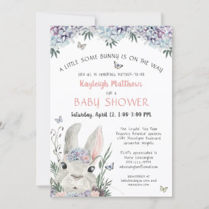 Cute Bunny Watercolor Floral Pink Baby Shower Invitation