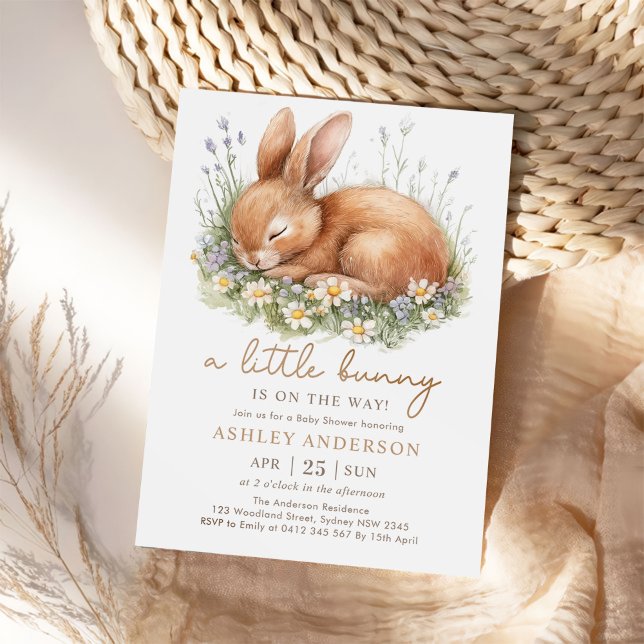 Cute Bunny & Watercolor Flowers Baby Shower Invitation (Creator Uploaded)