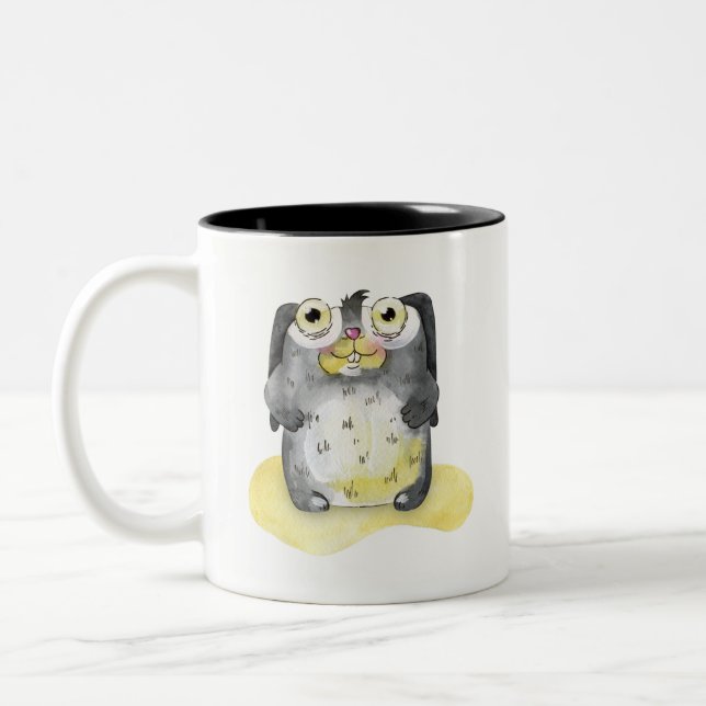 Cute Bunny Watercolor Illustration Collectable Two-Tone Coffee Mug (Left)