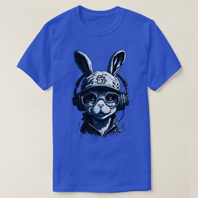 Cute bunny wearing glasses headphone T-Shirt (Design Front)