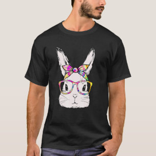 Cute Bunny Wearing Glasses Tie Dye Plaid Printed E T-Shirt