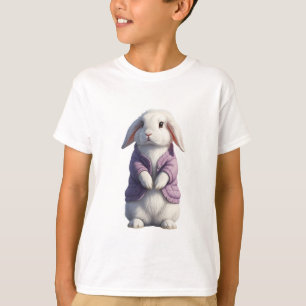 Cute Bunny Wearing Purple Jacket Kids T-Shirt