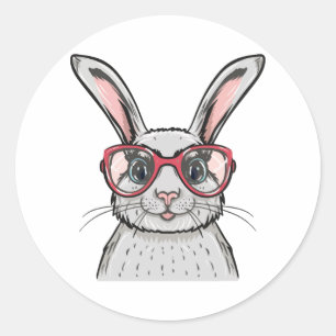 Cute Bunny Wears pink glasses Easter Classic Round Sticker