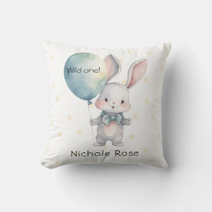 Cute Bunny Wild One 1st Birthday Custom Gift Cushion