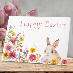 Cute Bunny & Wildflowers Happy Easter Card