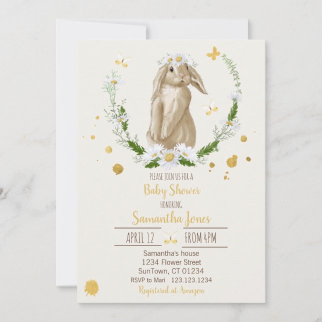 Cute Bunny with a Daisy | Baby Shower Invitation (Front)