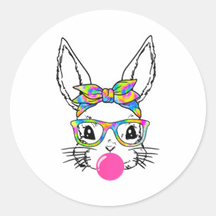 Cute Bunny With Bandana Tie Dye Glasses Bubblegum  Classic Round Sticker