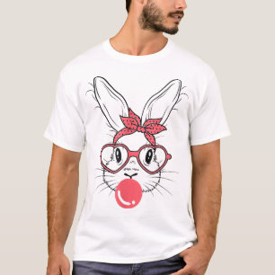 Cute Bunny With Bandanna Glasses And Bubblegum Hap T-Shirt
