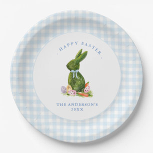 Cute Bunny with Blue Gingham border Easter brunch Paper Plate