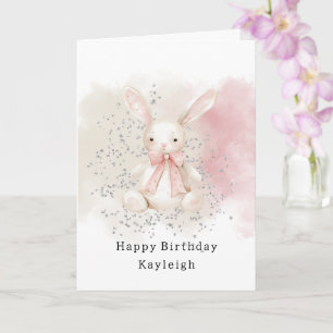 Cute Bunny with Bow Birthday Card