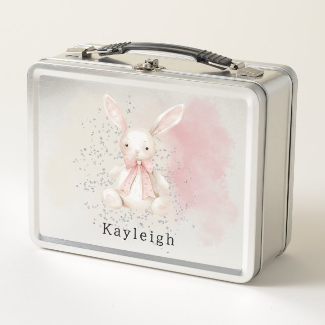 Cute Bunny with Bow Metal Lunch Box (Front)